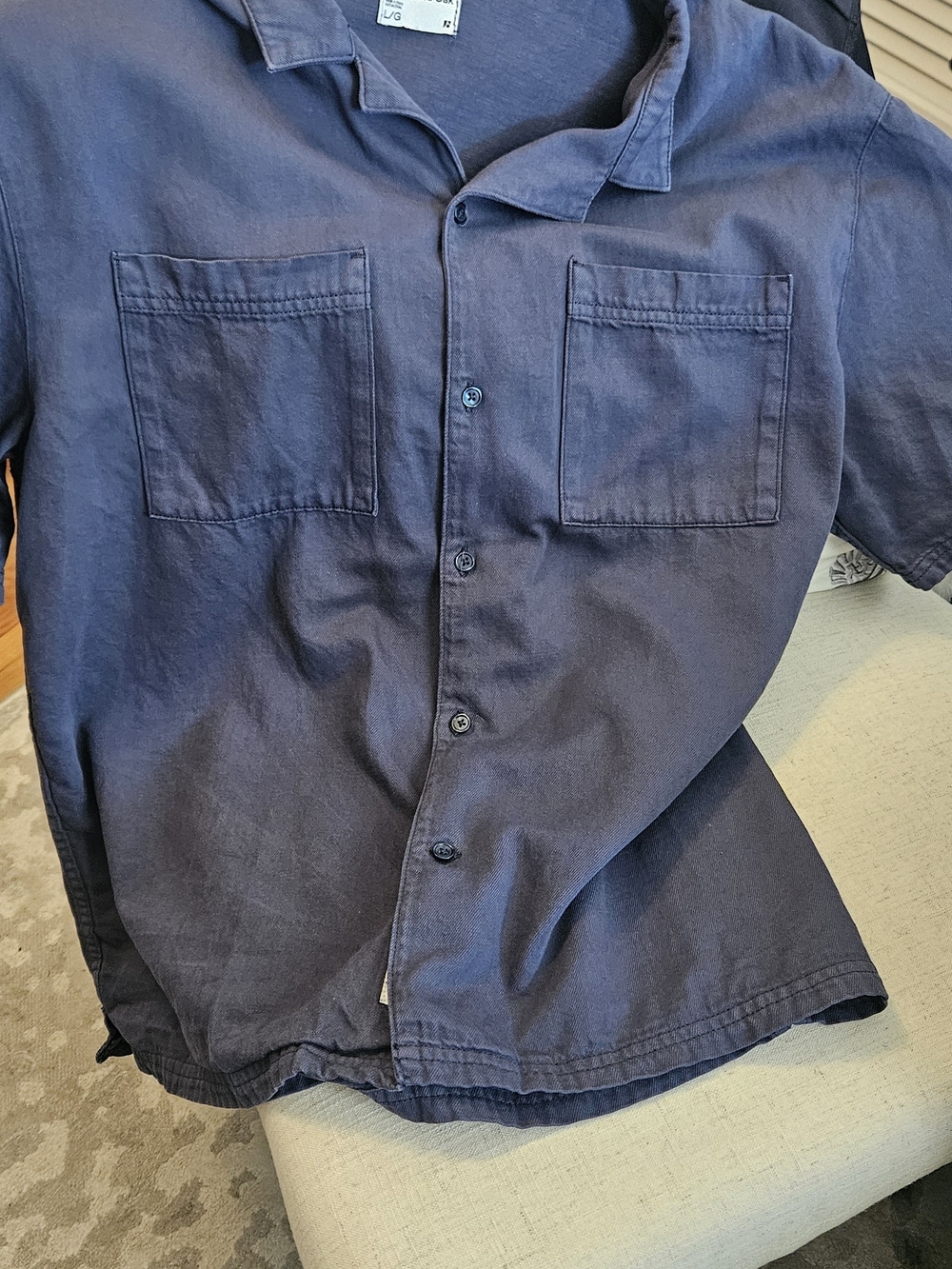 Frank & Oak Navy Short Sleeve Button-Up Shirt